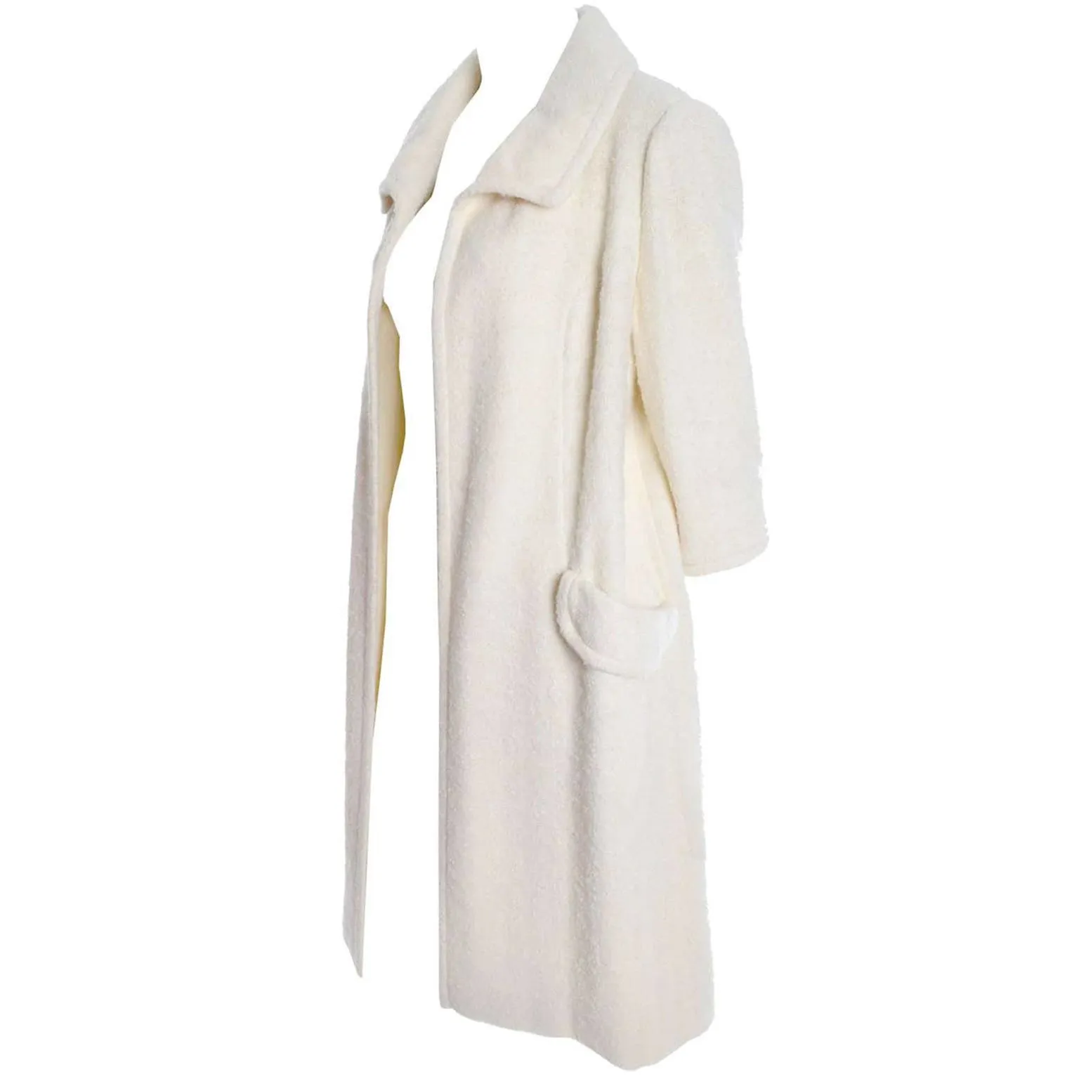 1960s Manor Bourne for I Magnin Cream Ivory Boucle Wool Vintage Coat