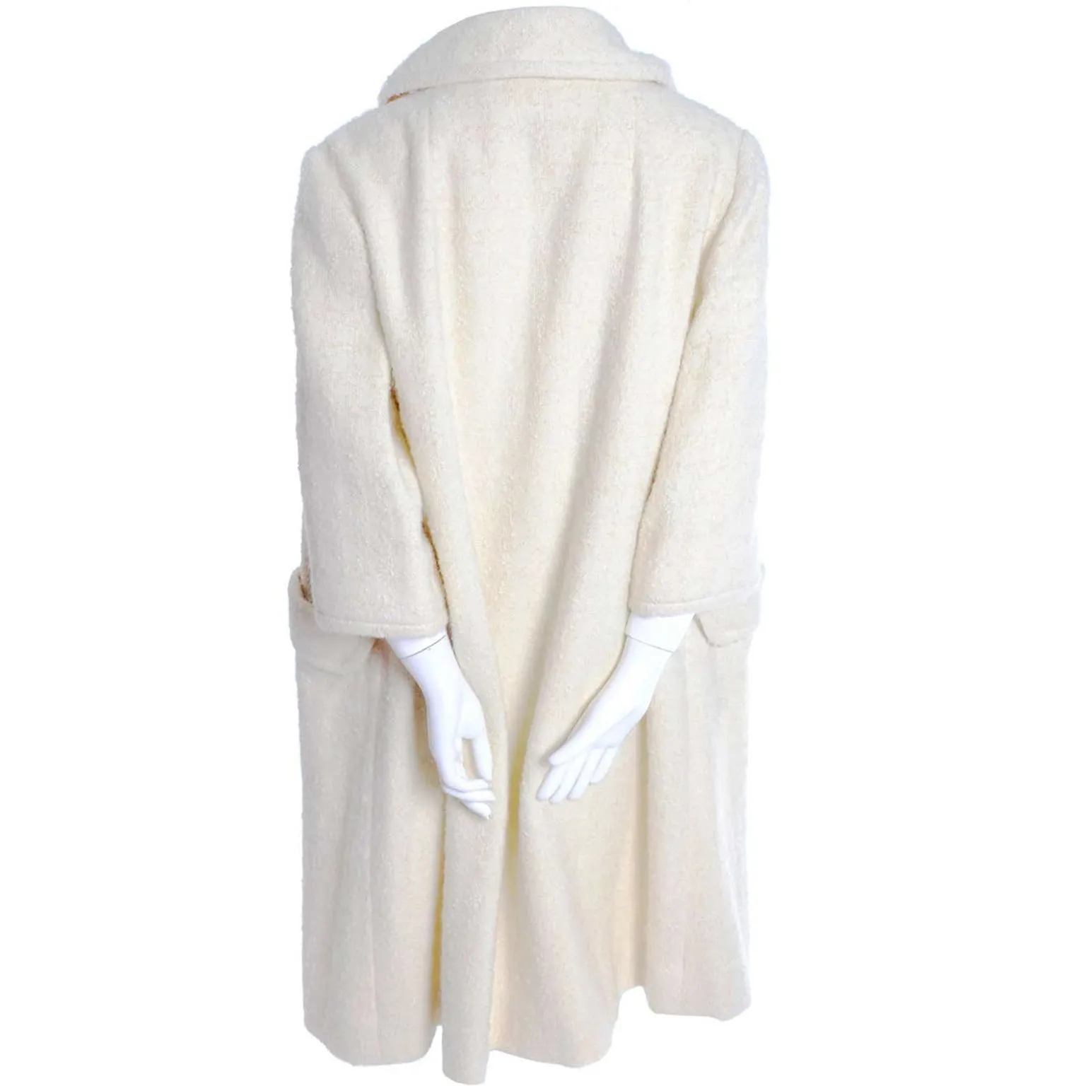 1960s Manor Bourne for I Magnin Cream Ivory Boucle Wool Vintage Coat
