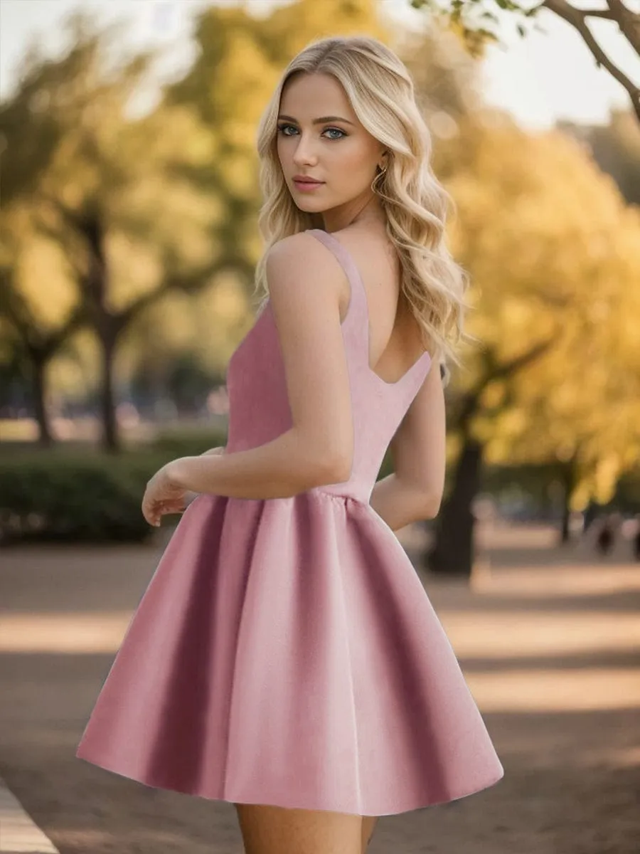 Chic Square Neck Open Back A-line Homecoming Dress