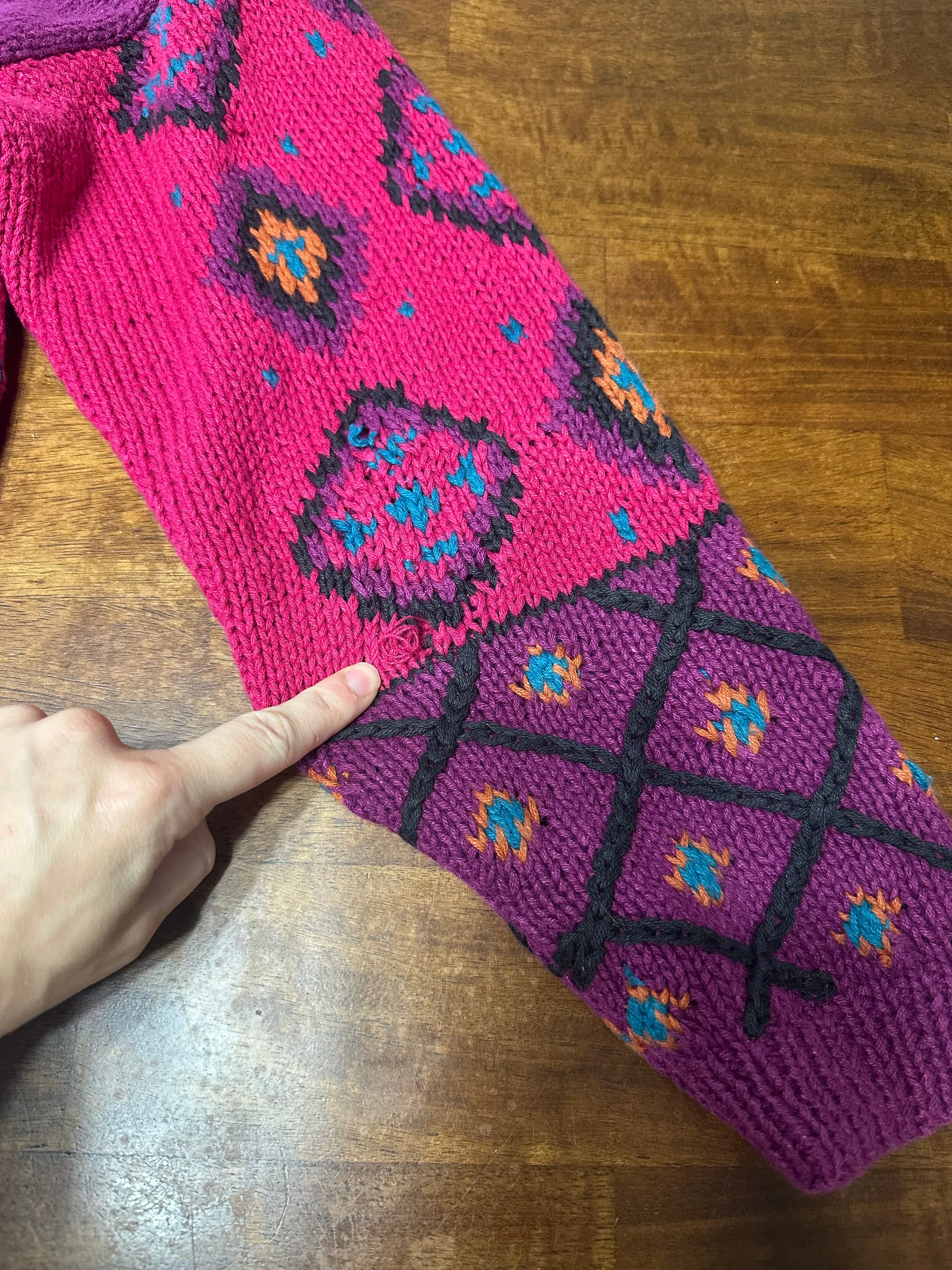 Vintage 90s Magenta Pink Abstract Chunky Knit Sweater (~M )