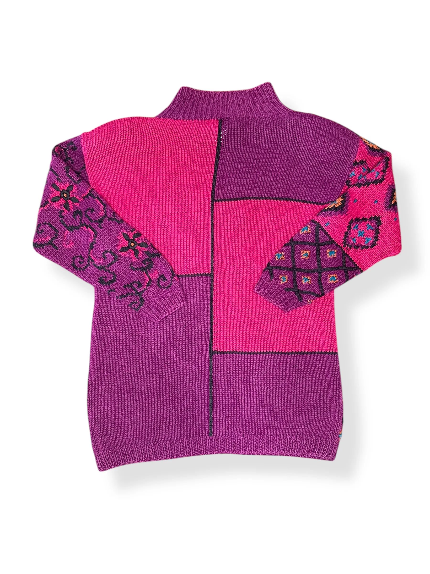 Vintage 90s Magenta Pink Abstract Chunky Knit Sweater (~M )