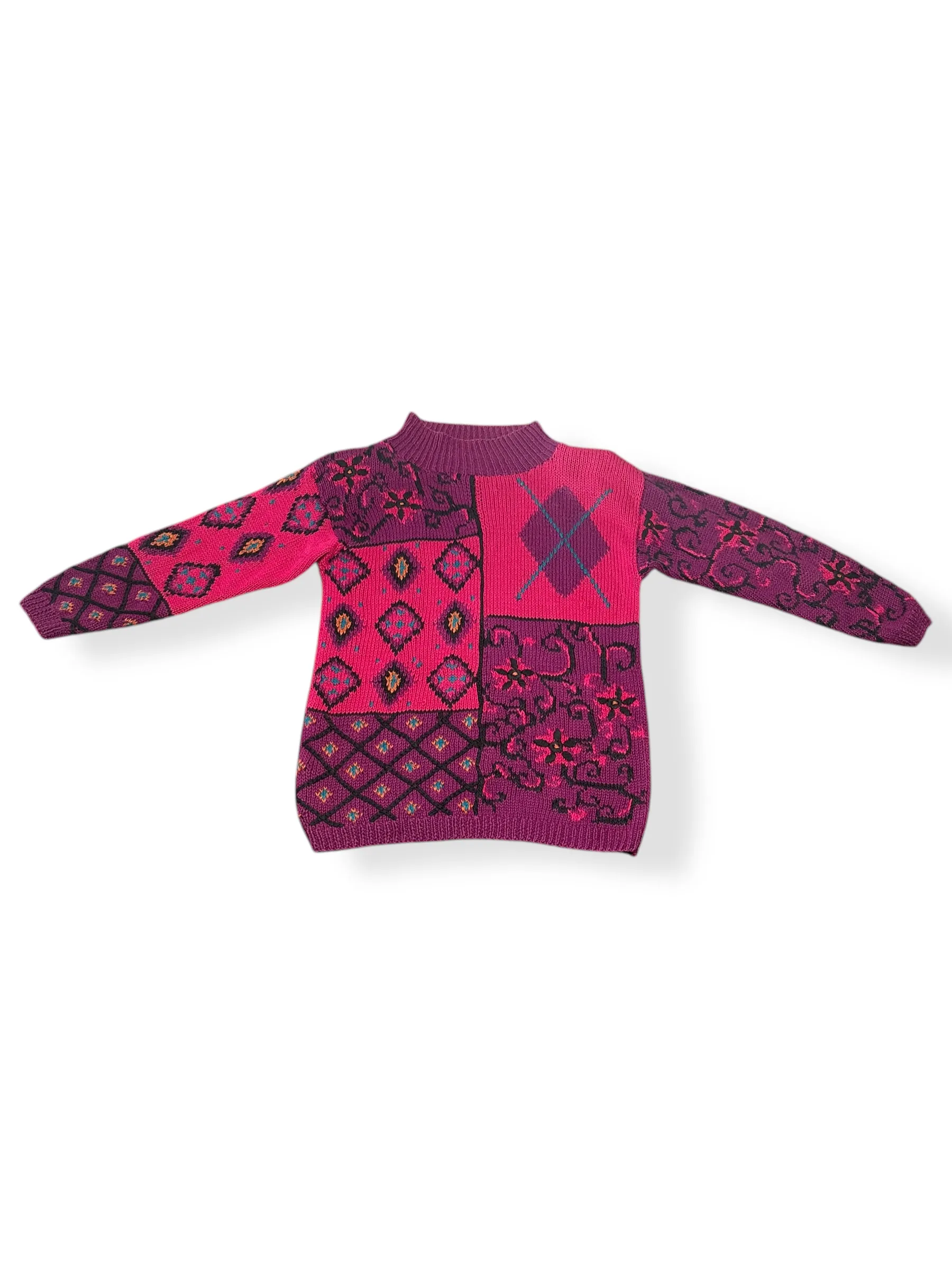 Vintage 90s Magenta Pink Abstract Chunky Knit Sweater (~M )