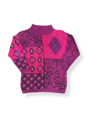 Vintage 90s Magenta Pink Abstract Chunky Knit Sweater (~M )
